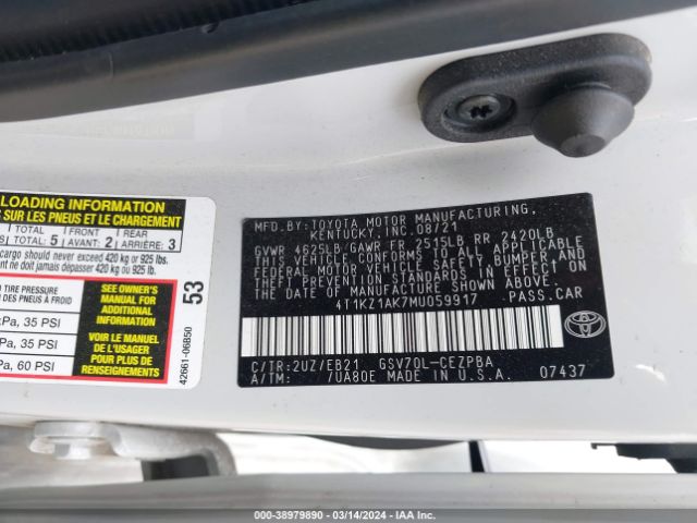 Photo 8 VIN: 4T1KZ1AK7MU059917 - TOYOTA CAMRY 