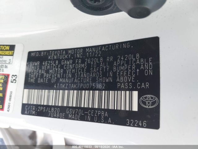 Photo 8 VIN: 4T1KZ1AK7PU075362 - TOYOTA CAMRY 