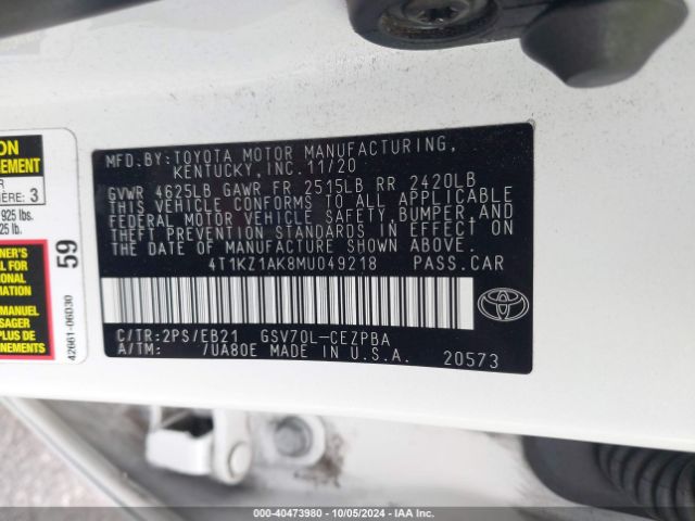 Photo 8 VIN: 4T1KZ1AK8MU049218 - TOYOTA CAMRY 