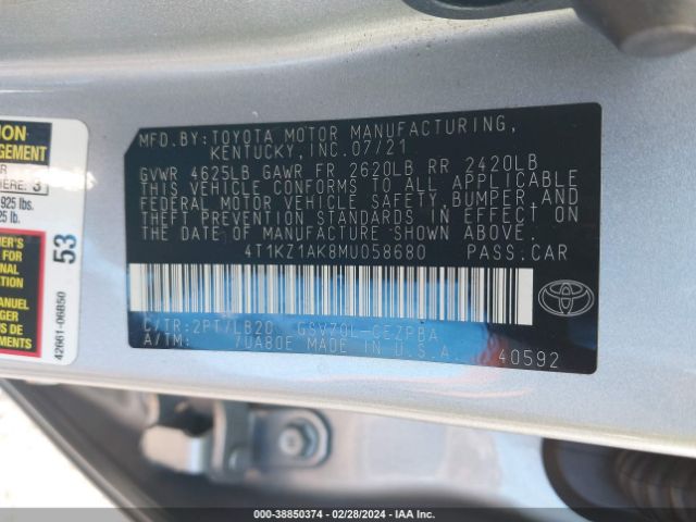 Photo 8 VIN: 4T1KZ1AK8MU058680 - TOYOTA CAMRY 