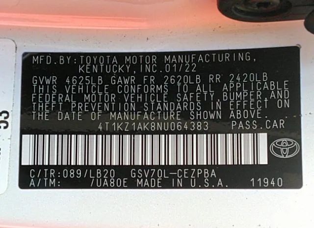 Photo 8 VIN: 4T1KZ1AK8NU064383 - TOYOTA CAMRY 