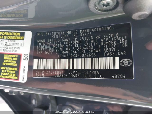 Photo 8 VIN: 4T1KZ1AK8PU072695 - TOYOTA CAMRY 