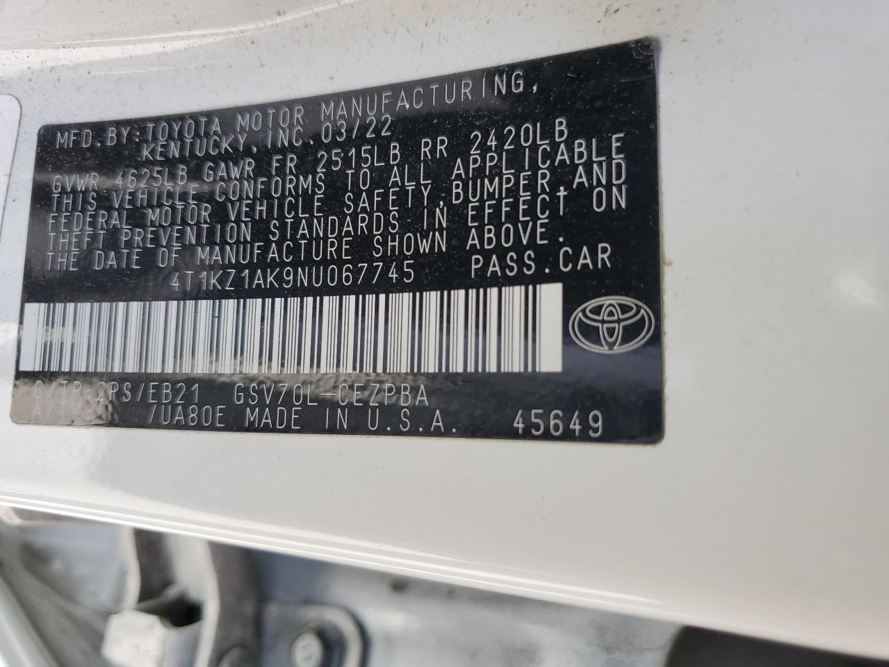 Photo 12 VIN: 4T1KZ1AK9NU067745 - TOYOTA CAMRY 