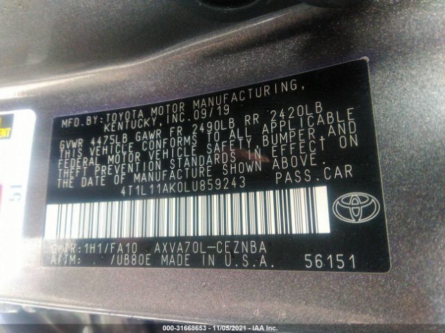 Photo 8 VIN: 4T1L11AK0LU859243 - TOYOTA CAMRY 