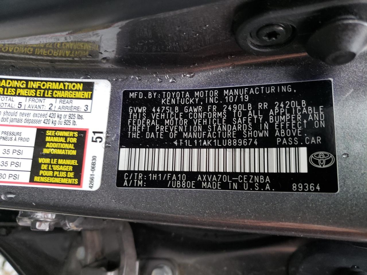 Photo 11 VIN: 4T1L11AK1LU889674 - TOYOTA CAMRY 