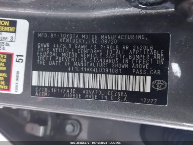 Photo 8 VIN: 4T1L11AK4LU391081 - TOYOTA CAMRY 