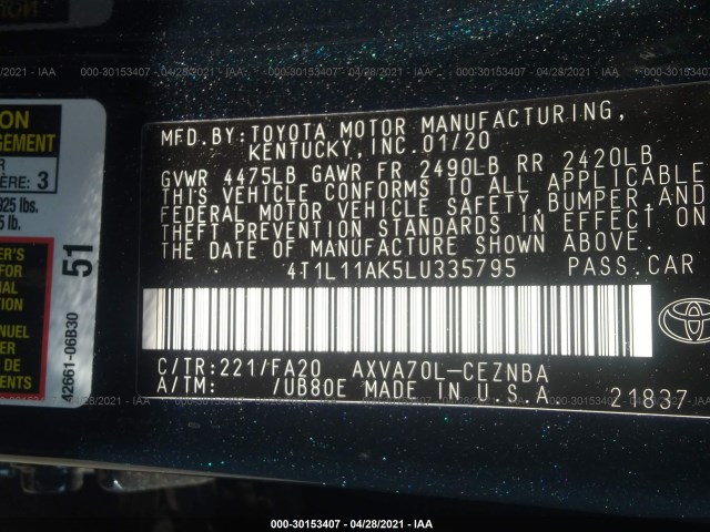 Photo 8 VIN: 4T1L11AK5LU335795 - TOYOTA CAMRY 