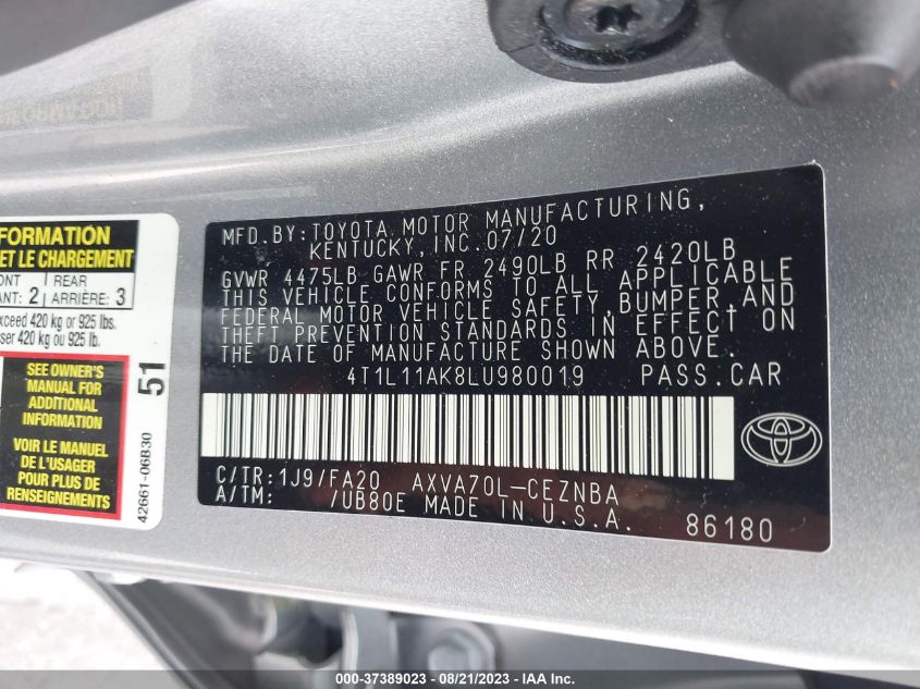 Photo 8 VIN: 4T1L11AK8LU980019 - TOYOTA CAMRY 