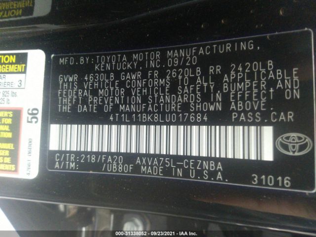 Photo 8 VIN: 4T1L11BK8LU017684 - TOYOTA CAMRY 