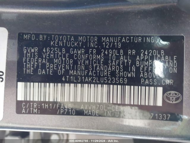 Photo 8 VIN: 4T1L31AK2LU523569 - TOYOTA CAMRY 