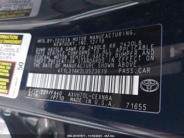 Photo 8 VIN: 4T1L31AK2LU523619 - TOYOTA CAMRY 