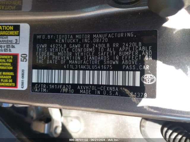 Photo 8 VIN: 4T1L31AK3LU541675 - TOYOTA CAMRY 