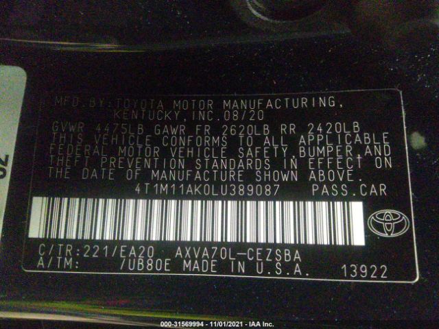 Photo 8 VIN: 4T1M11AK0LU389087 - TOYOTA CAMRY 