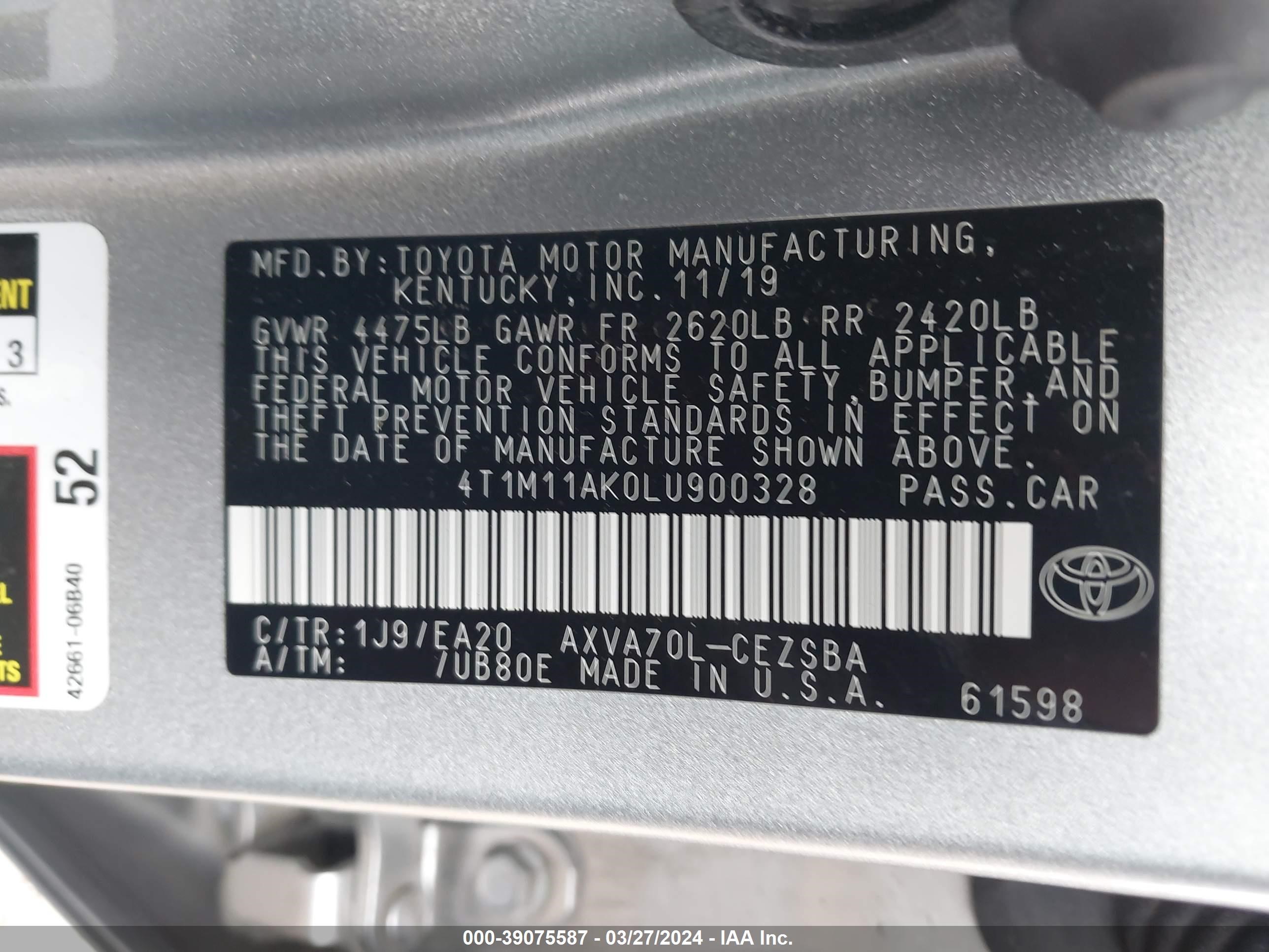 Photo 8 VIN: 4T1M11AK0LU900328 - TOYOTA CAMRY 