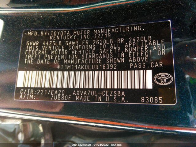 Photo 8 VIN: 4T1M11AK0LU918392 - TOYOTA CAMRY 