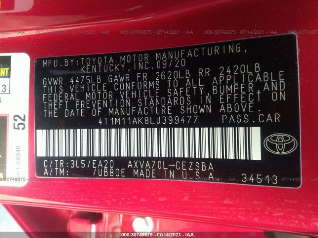 Photo 8 VIN: 4T1M11AK8LU399477 - TOYOTA CAMRY 