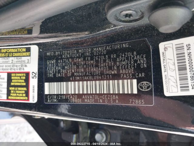 Photo 8 VIN: 4T1M11AK8LU941211 - TOYOTA CAMRY 