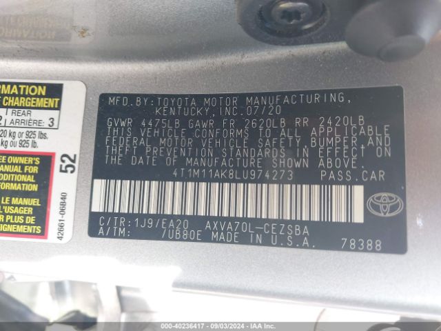 Photo 8 VIN: 4T1M11AK8LU974273 - TOYOTA CAMRY 