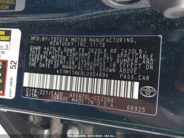 Photo 8 VIN: 4T1M11AK9LU904894 - TOYOTA CAMRY 