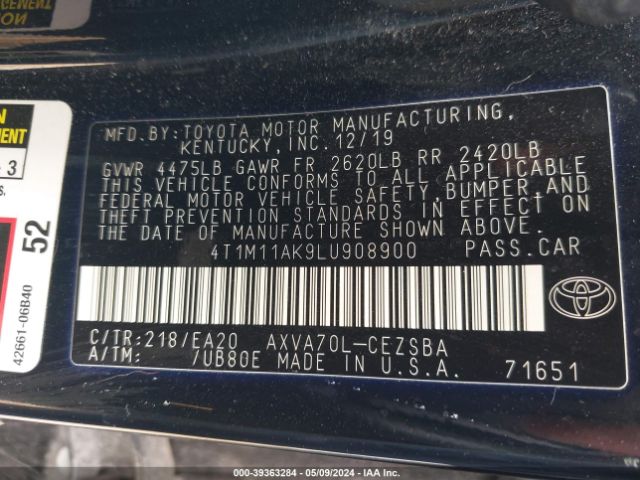 Photo 8 VIN: 4T1M11AK9LU908900 - TOYOTA CAMRY 