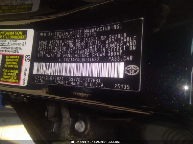 Photo 8 VIN: 4T1NZ1AK0LU034692 - TOYOTA CAMRY 