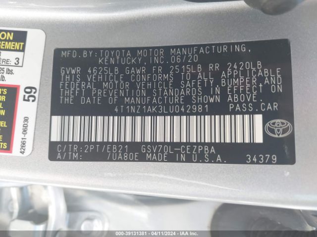 Photo 8 VIN: 4T1NZ1AK3LU042981 - TOYOTA CAMRY 