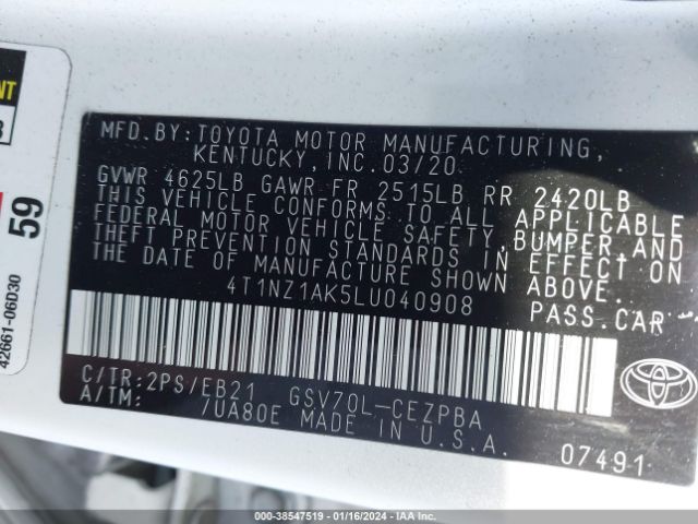 Photo 8 VIN: 4T1NZ1AK5LU040908 - TOYOTA CAMRY 