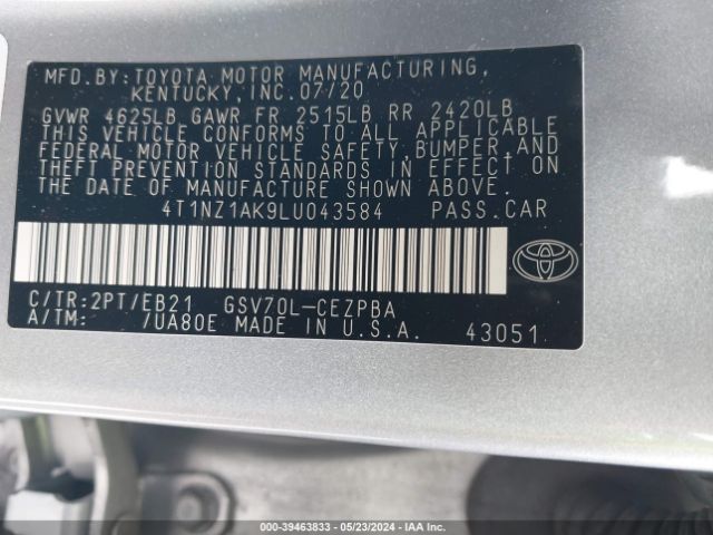 Photo 8 VIN: 4T1NZ1AK9LU043584 - TOYOTA CAMRY 