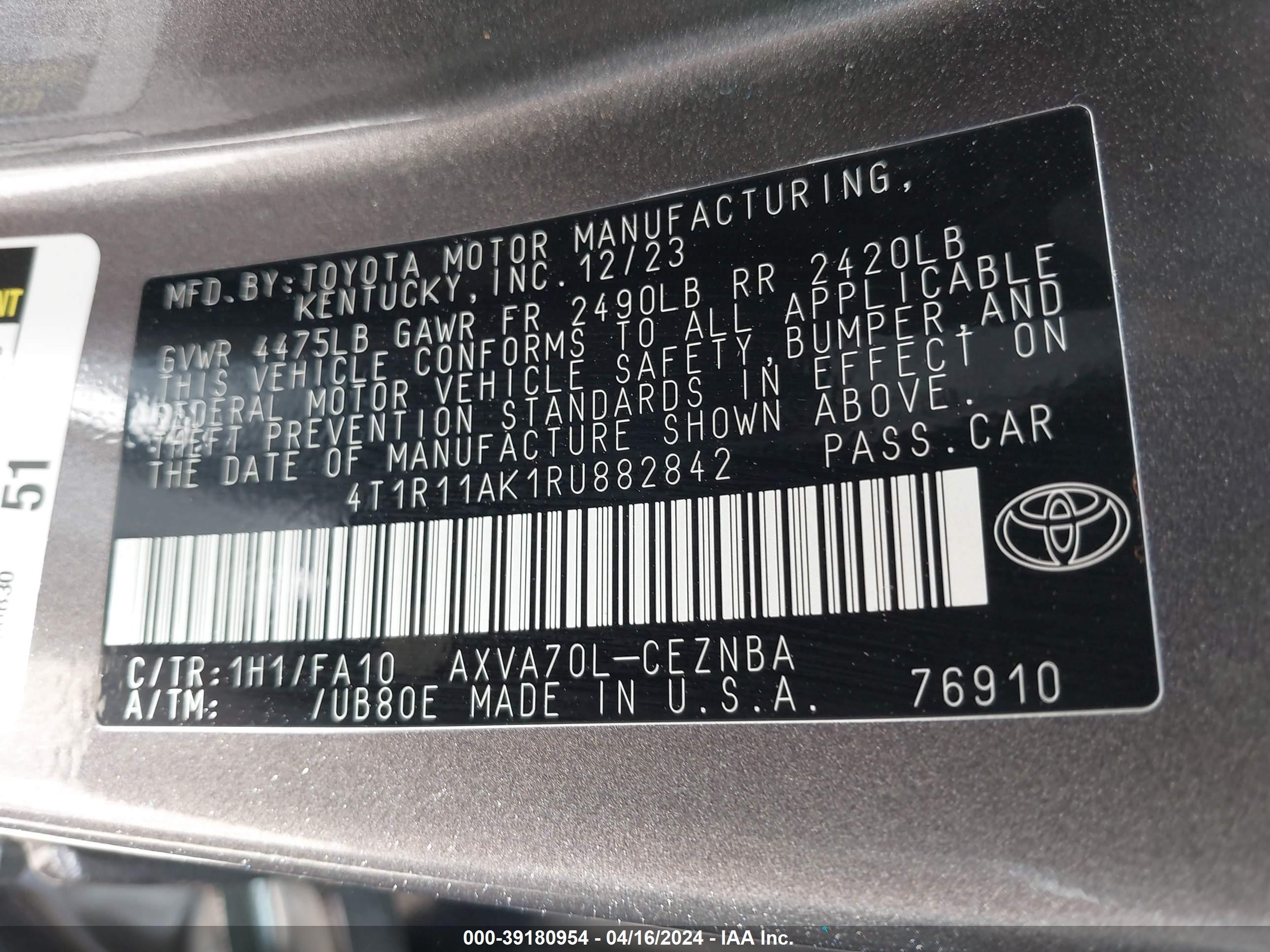 Photo 8 VIN: 4T1R11AK1RU882842 - TOYOTA CAMRY 