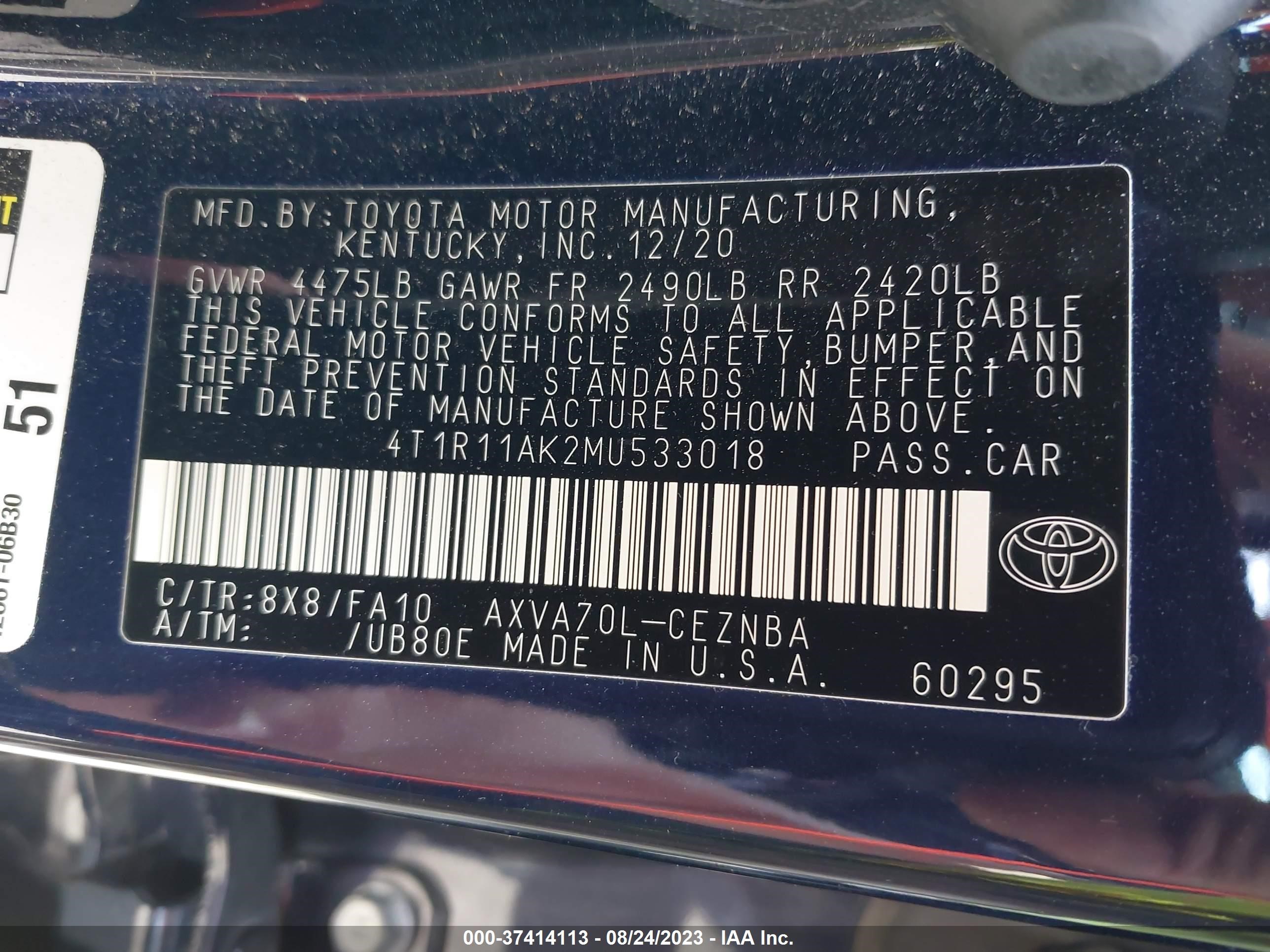 Photo 8 VIN: 4T1R11AK2MU533018 - TOYOTA CAMRY 