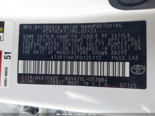 Photo 8 VIN: 4T1R11AK3PU135112 - TOYOTA CAMRY 