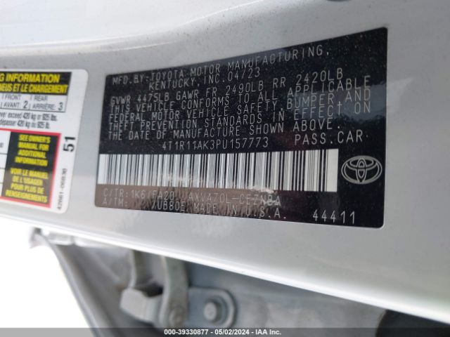 Photo 8 VIN: 4T1R11AK3PU157773 - TOYOTA CAMRY 