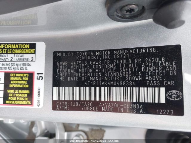 Photo 8 VIN: 4T1R11AK4MU498384 - TOYOTA CAMRY 