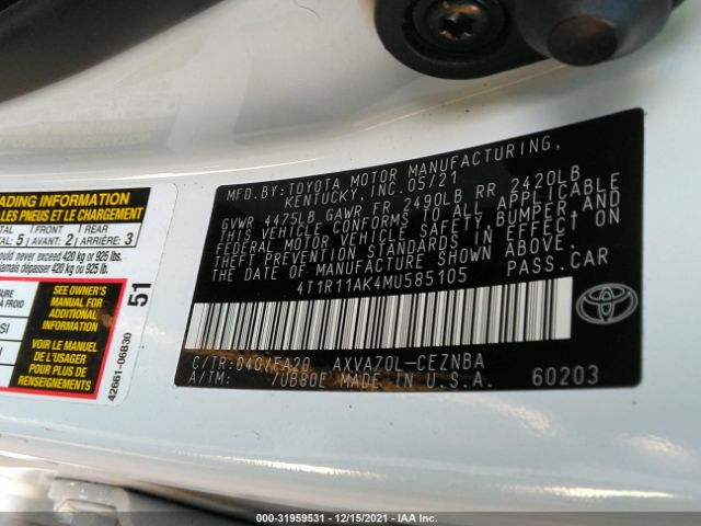 Photo 8 VIN: 4T1R11AK4MU585105 - TOYOTA CAMRY 