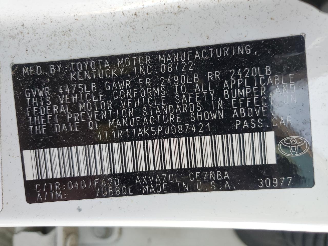 Photo 11 VIN: 4T1R11AK5PU087421 - TOYOTA CAMRY 