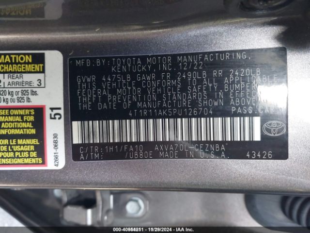 Photo 8 VIN: 4T1R11AK5PU126704 - TOYOTA CAMRY 