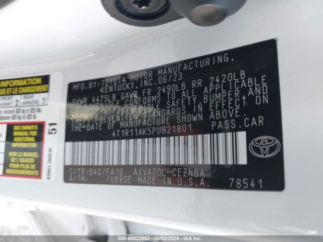 Photo 8 VIN: 4T1R11AK5PU821801 - TOYOTA CAMRY 