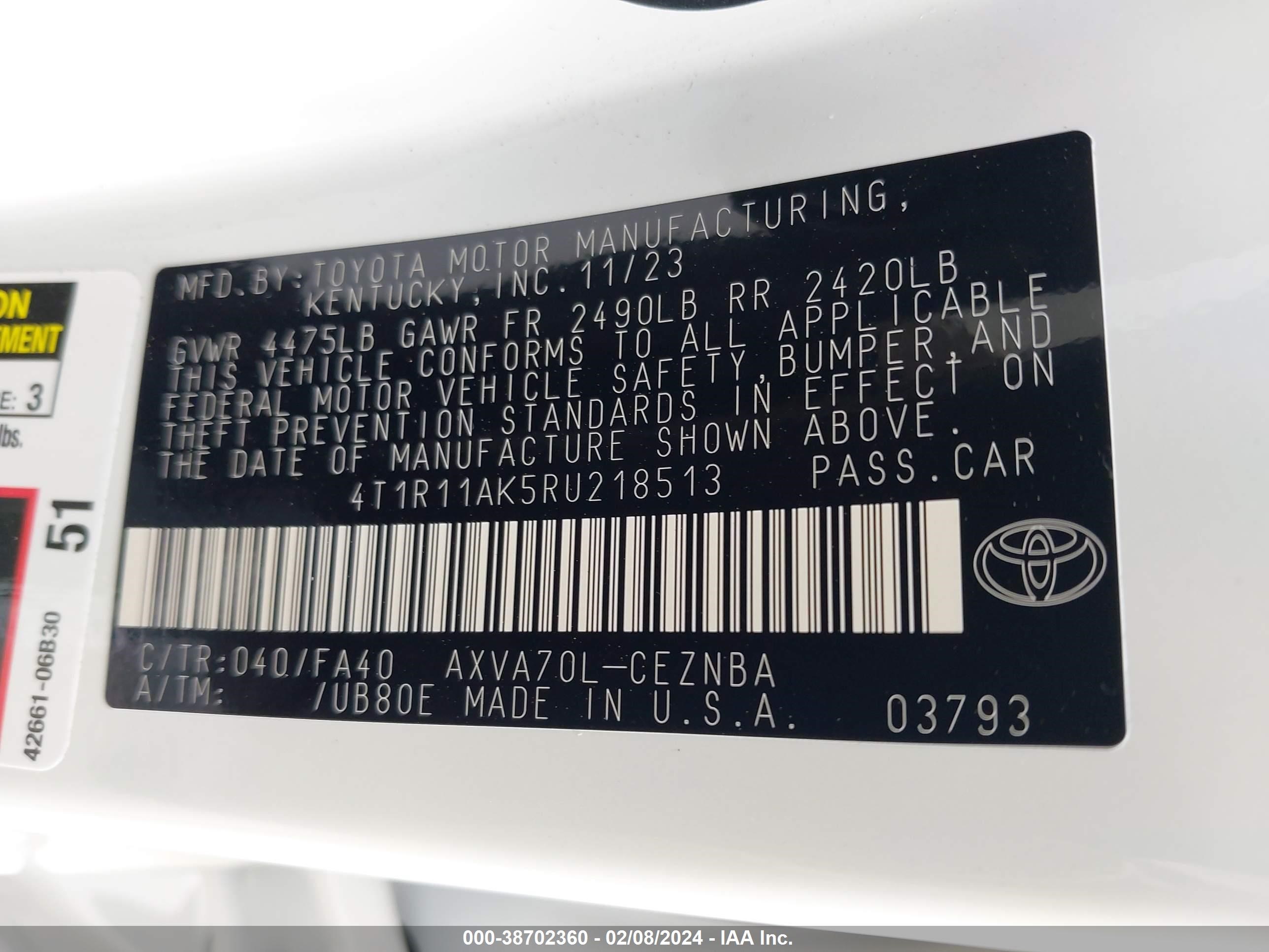 Photo 8 VIN: 4T1R11AK5RU218513 - TOYOTA CAMRY 