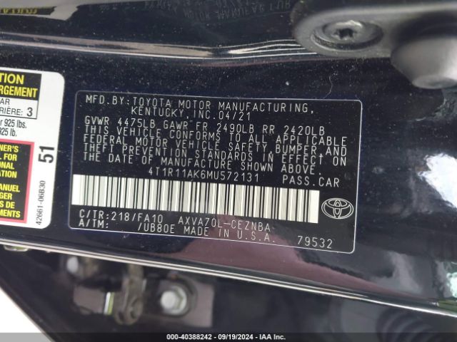 Photo 8 VIN: 4T1R11AK6MU572131 - TOYOTA CAMRY 