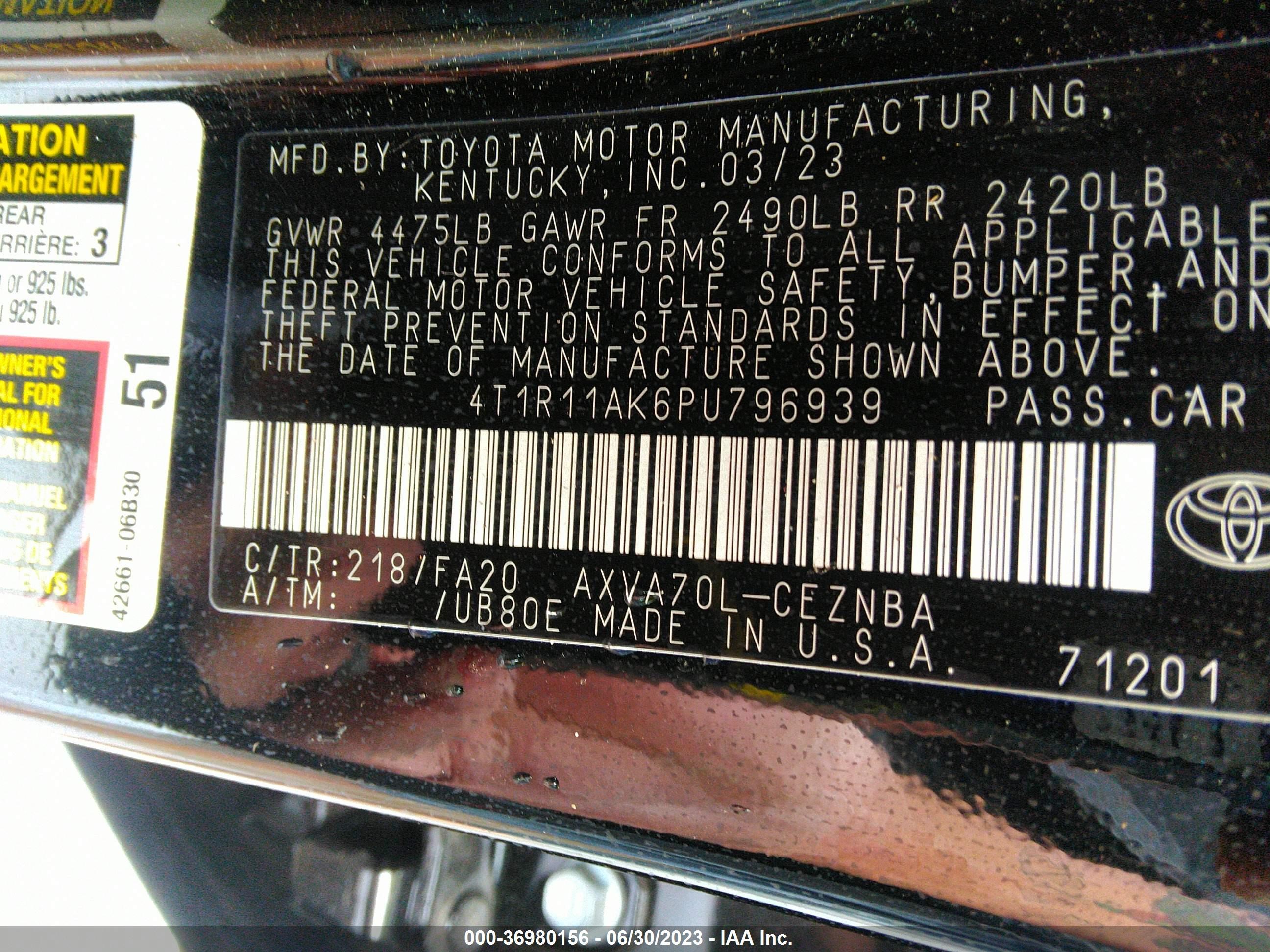 Photo 8 VIN: 4T1R11AK6PU796939 - TOYOTA CAMRY 