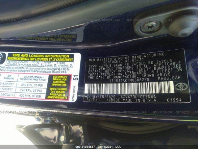 Photo 8 VIN: 4T1R11AK7MU586278 - TOYOTA CAMRY 