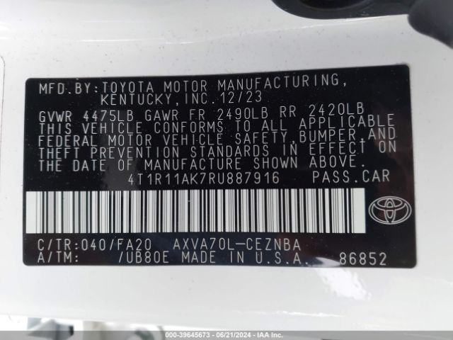 Photo 8 VIN: 4T1R11AK7RU887916 - TOYOTA CAMRY 