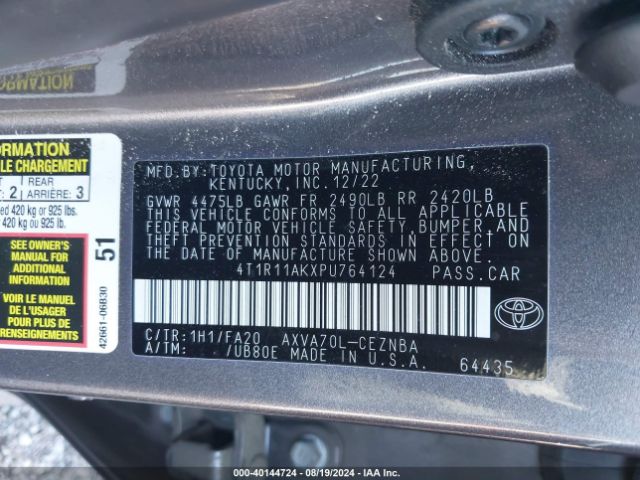 Photo 8 VIN: 4T1R11AKXPU764124 - TOYOTA CAMRY 