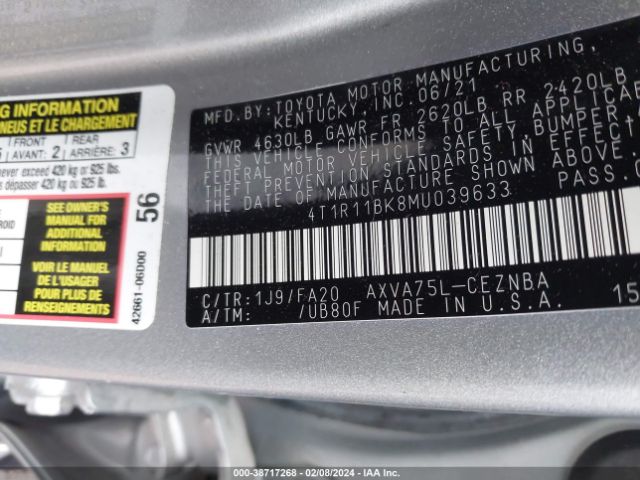 Photo 8 VIN: 4T1R11BK8MU039633 - TOYOTA CAMRY 