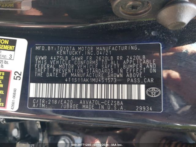 Photo 8 VIN: 4T1S11AK1MU451573 - TOYOTA CAMRY 