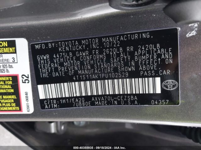 Photo 8 VIN: 4T1S11AK1PU102529 - TOYOTA CAMRY 