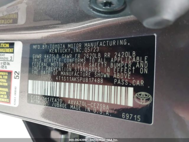 Photo 8 VIN: 4T1S11AK5PU817488 - TOYOTA CAMRY 