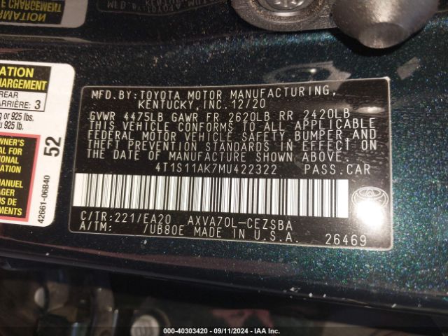 Photo 8 VIN: 4T1S11AK7MU422322 - TOYOTA CAMRY 