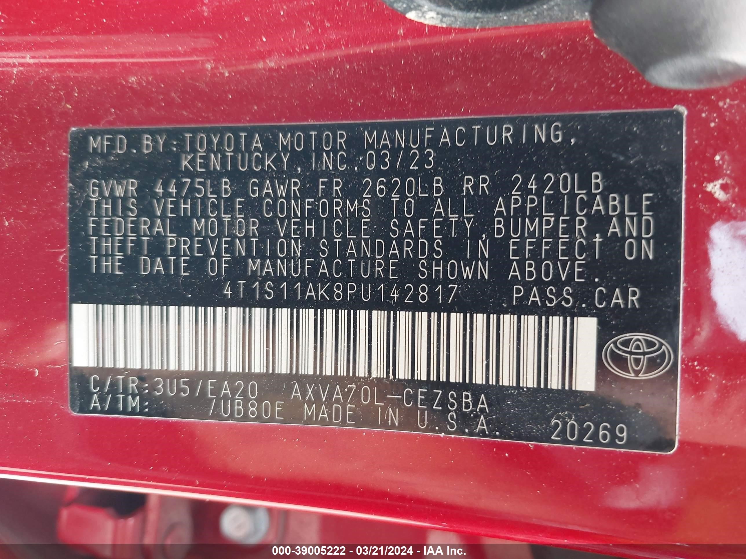 Photo 8 VIN: 4T1S11AK8PU142817 - TOYOTA CAMRY 