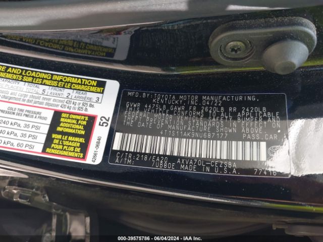 Photo 8 VIN: 4T1S11AK9NU687177 - TOYOTA CAMRY 